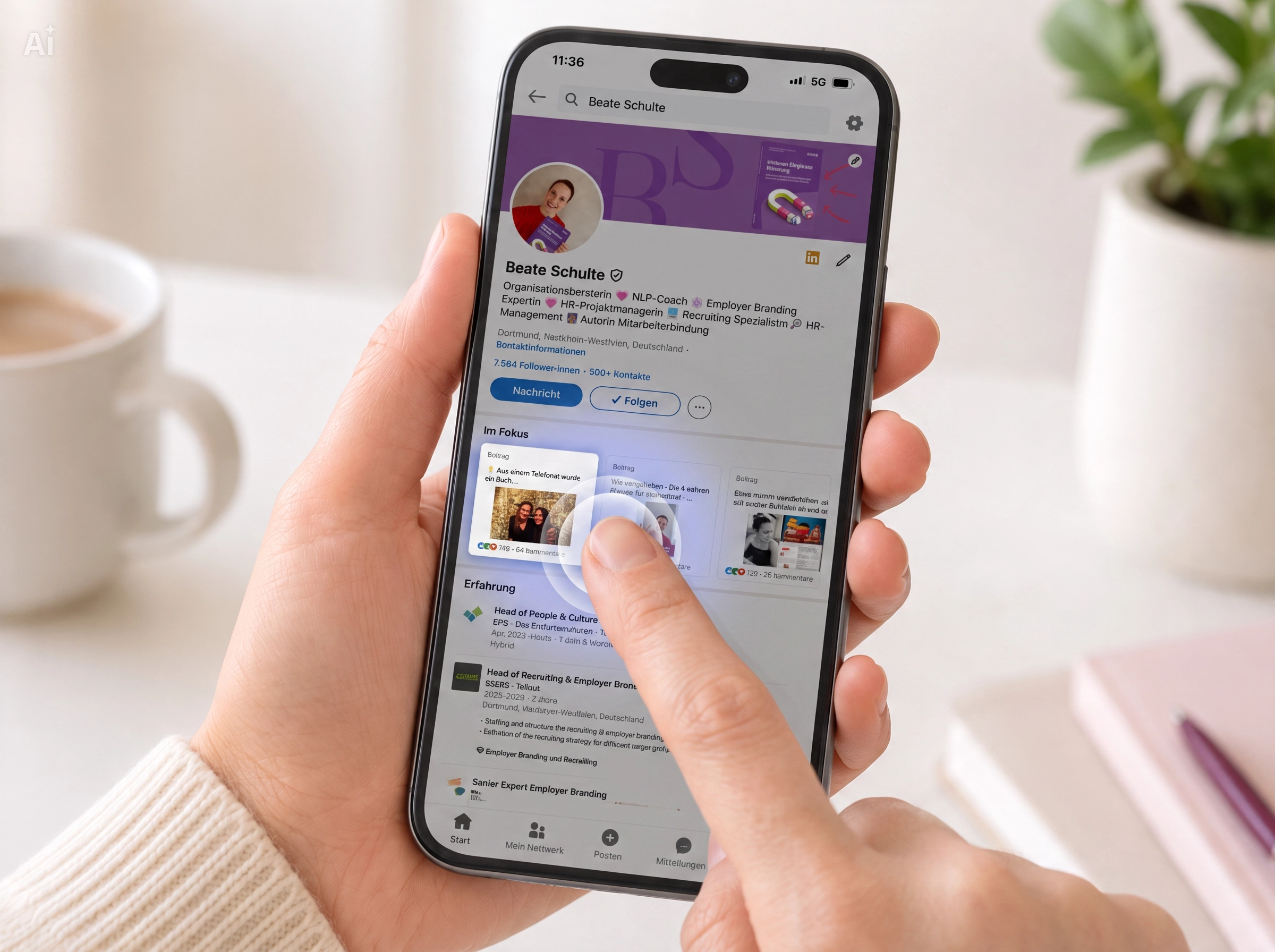Vorschau des LinkedIn-Profils von Beate Schulte auf dem Smartphone